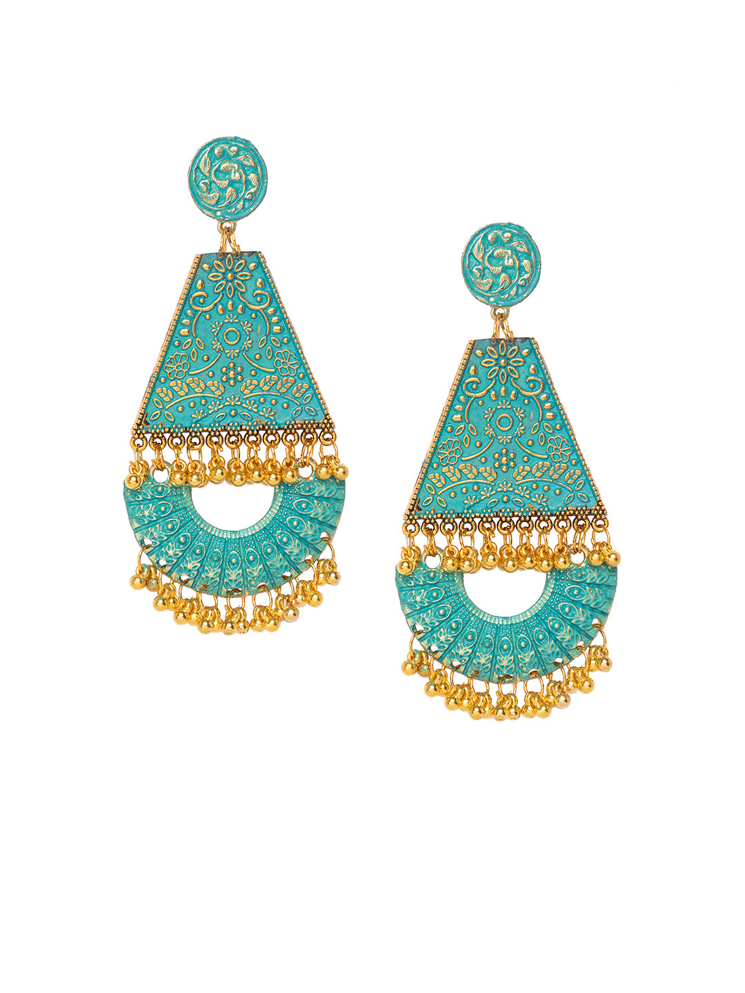 

DIVA WALK Gold-Plated & Turquoise Blue Geometric Drop Earrings