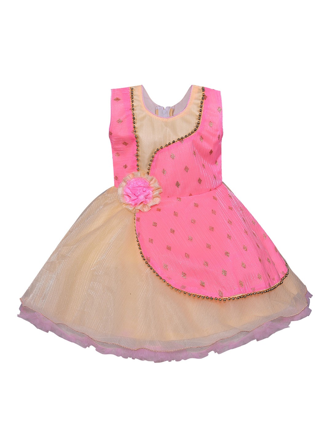 

Wish Karo Girls Pink & Beige Self Design A-Line Dress
