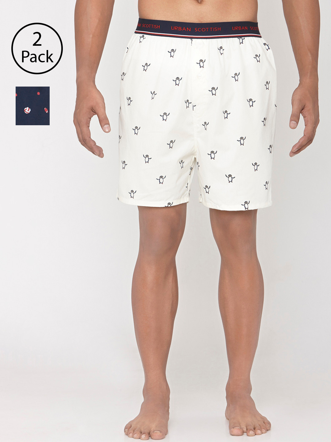 

URBAN SCOTTISH Men Pack of 2 Printed Cotton Boxers USBX1920, White