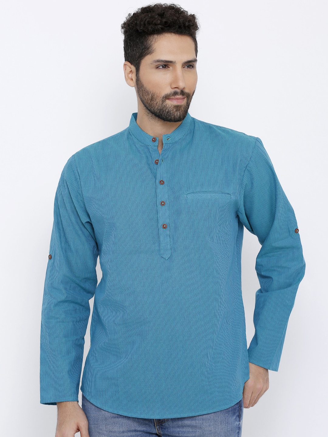 

SALWAR STUDIO Men Blue Woven Design Straight Kurta
