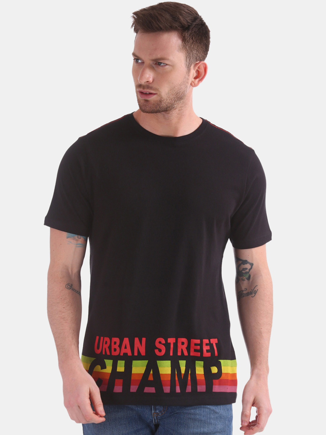 

Colt Men Black Printed Round Neck Pure Cotton T-shirt