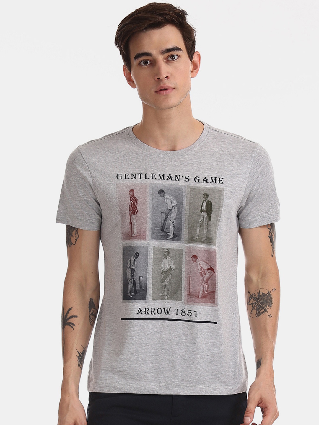 

Arrow Sport Men Grey Printed Round Neck T-shirt