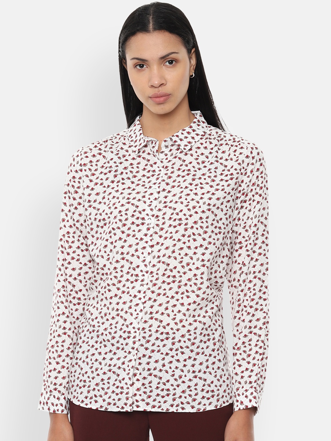 

Van Heusen Woman White & Red Regular Fit Printed Formal Shirt