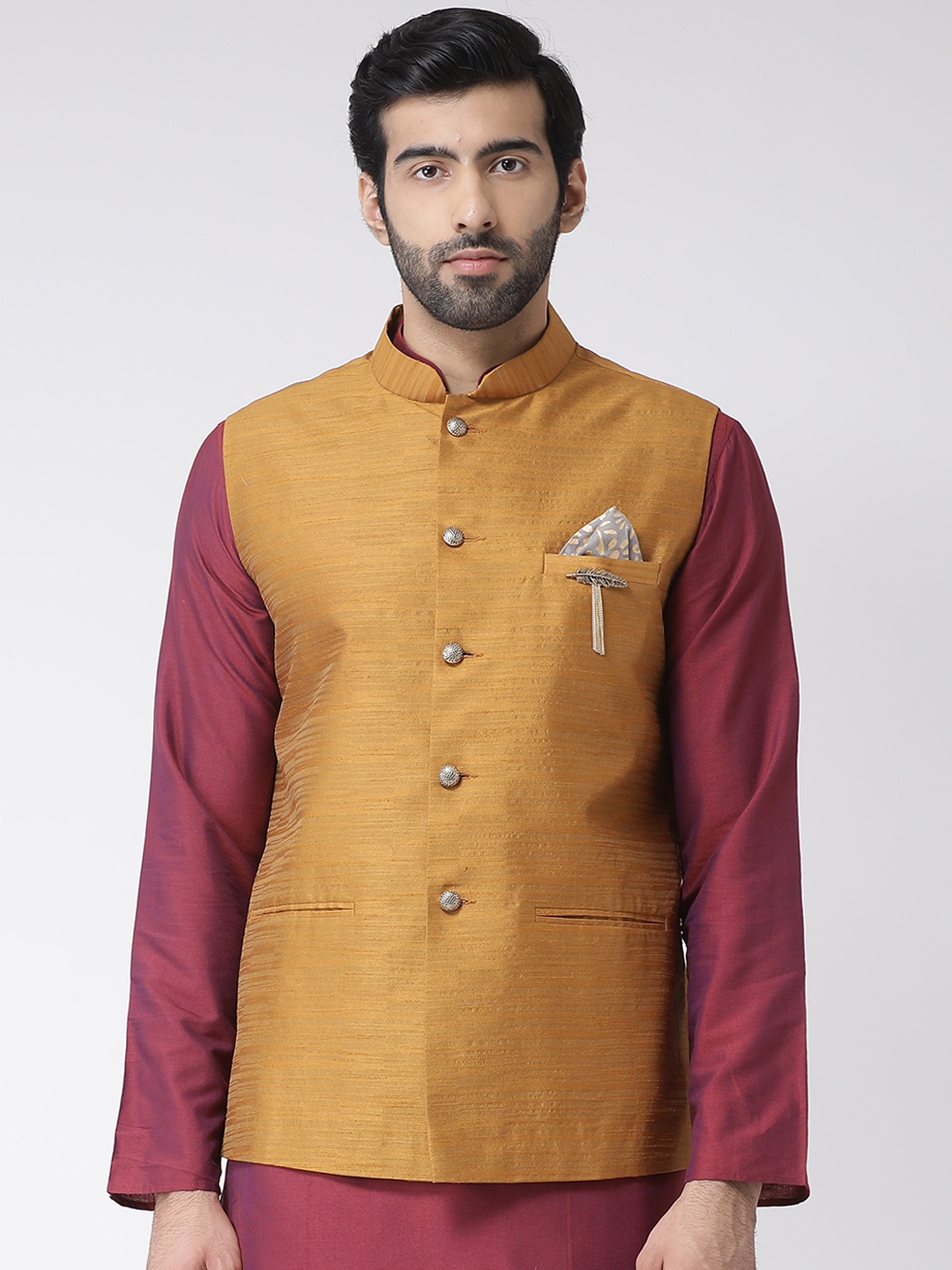 

KISAH Men Mustard Brown Solid Nehru Jacket