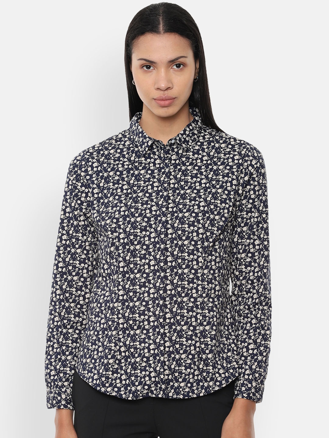 

Van Heusen Woman Navy Blue Regular Fit Printed Formal Shirt