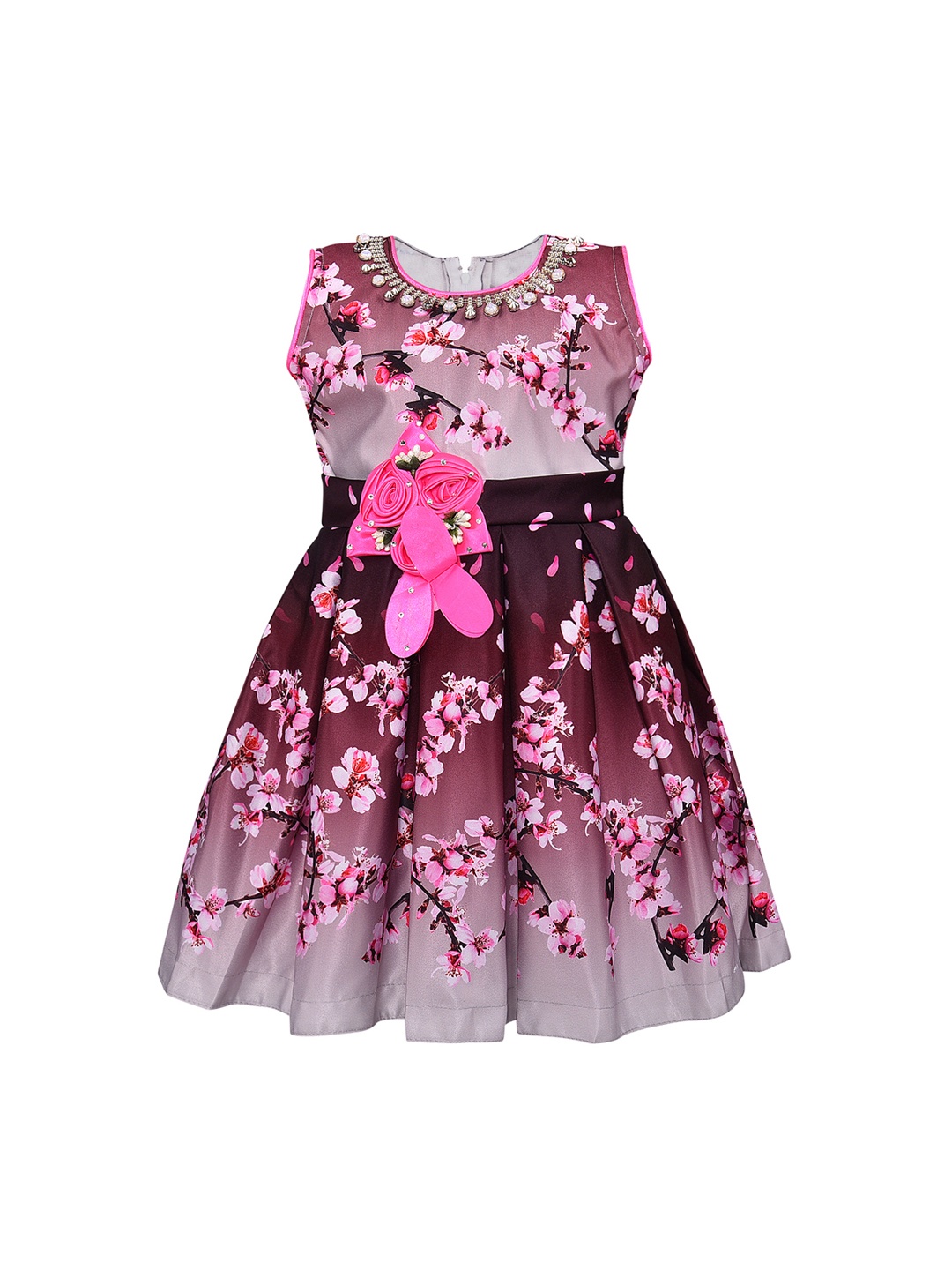 

Wish Karo Girls Pink & Maroon Printed Fit and Flare Dress