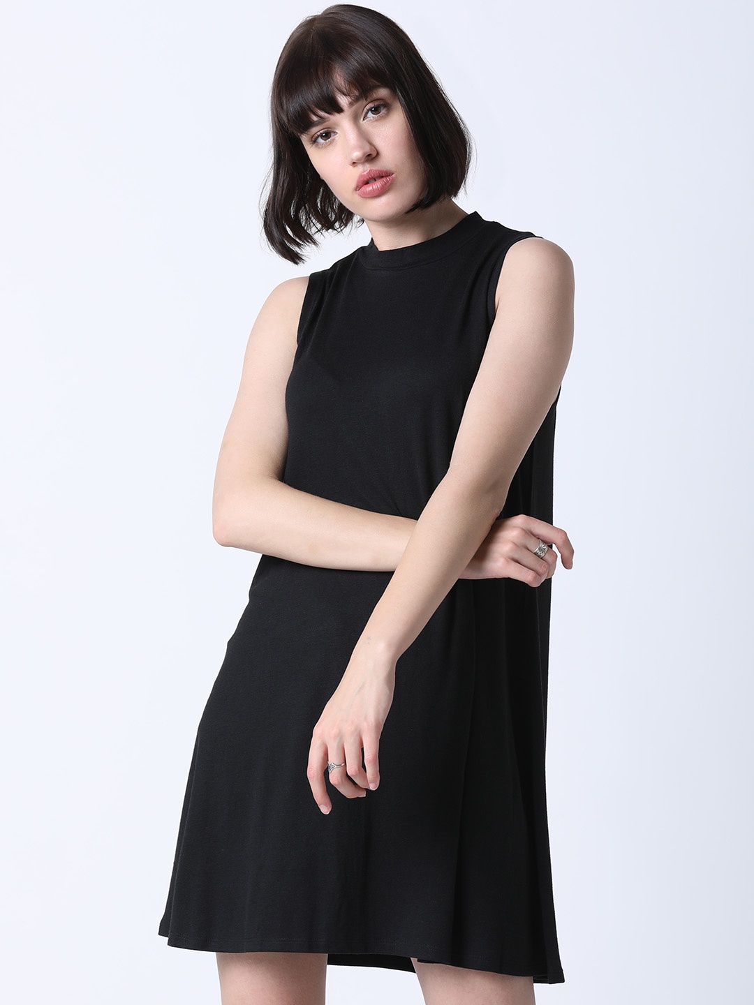 

Huetrap Women Black Solid T-shirt Dress
