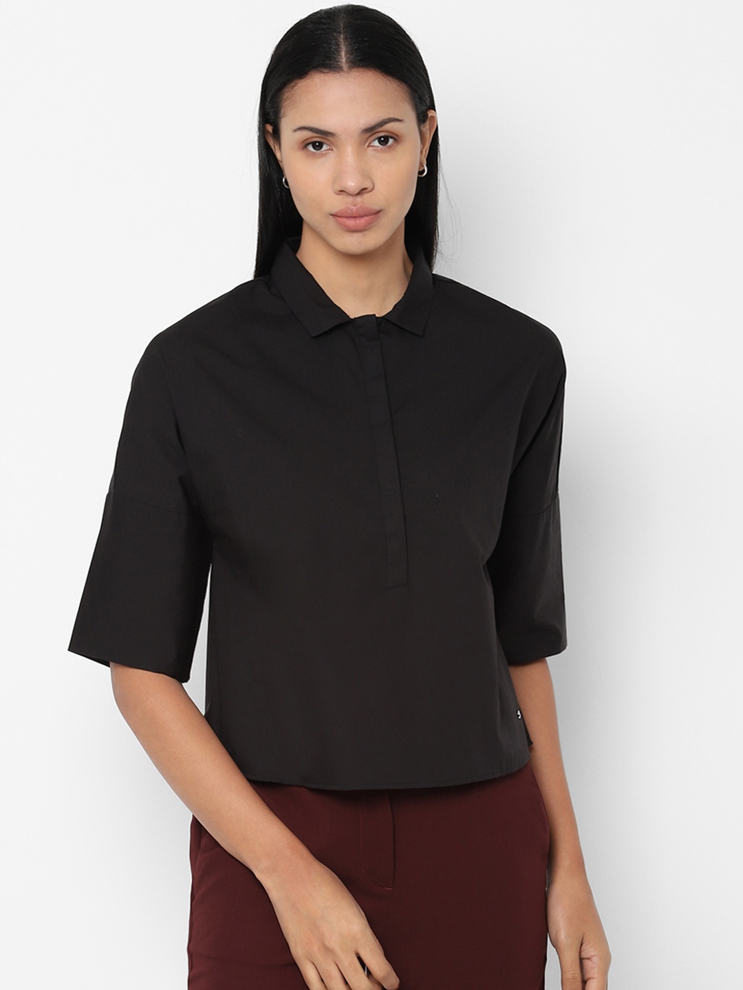 Allen Solly Woman Black Regular Fit Solid Formal Shirt