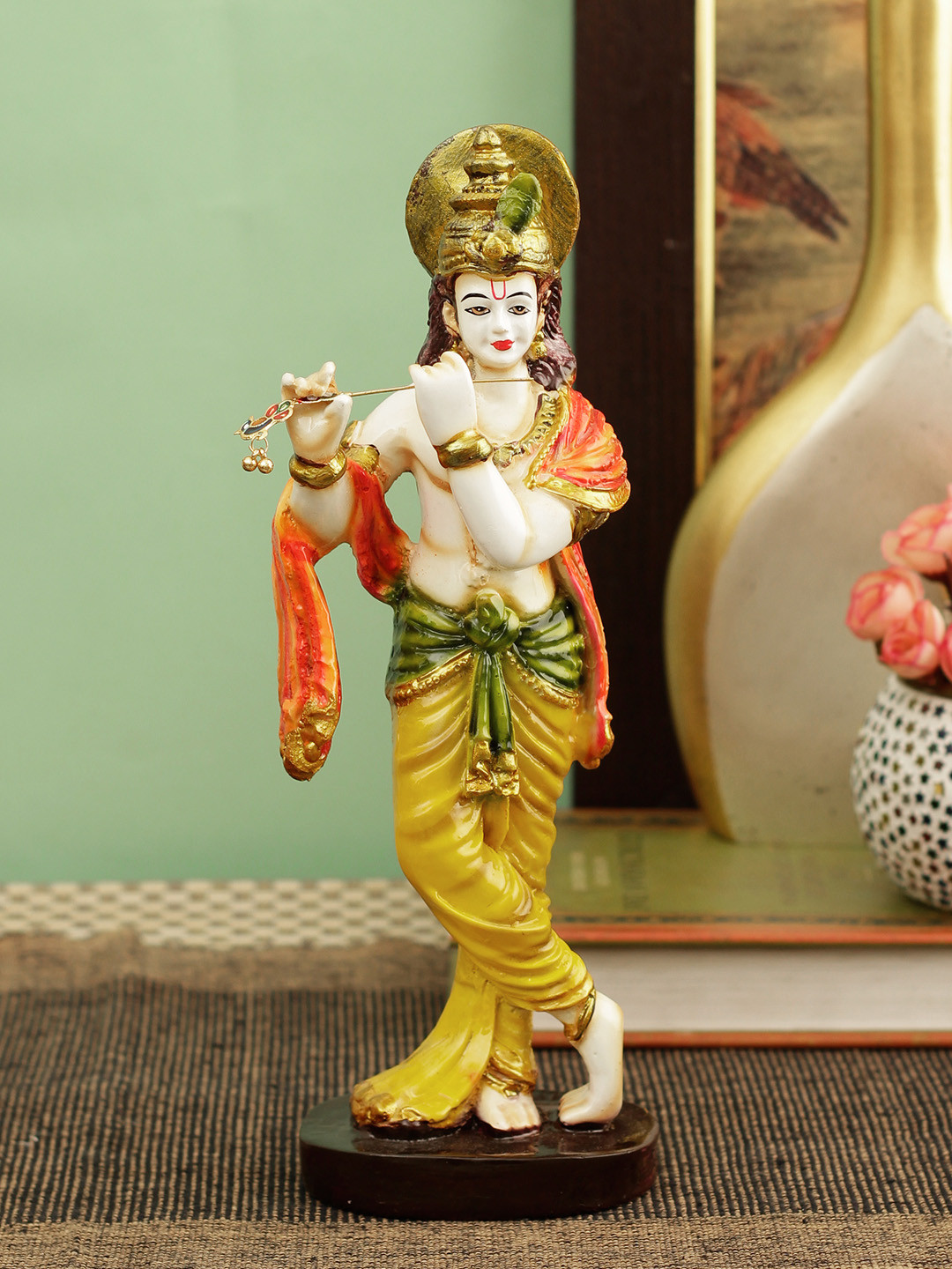 

TIED RIBBONS Off-White & Mustard Lord Krishna Idol Statue Showpieces