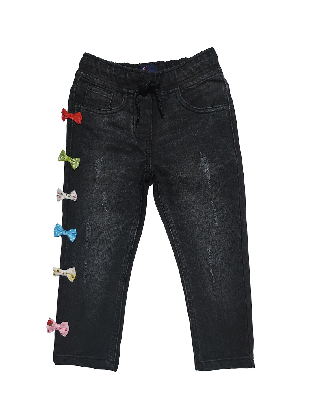 

KiddoPanti Girls Black Regular Fit Mid-Rise Low Distress Stretchable Jeans
