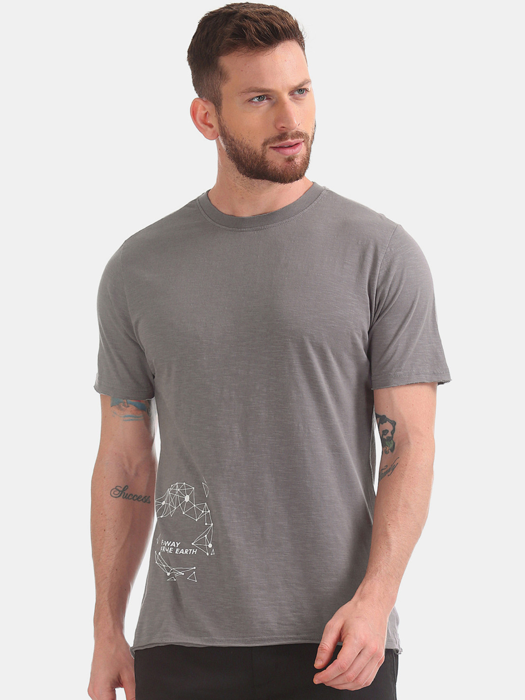 

Colt Men Grey Printed Round Neck T-shirt
