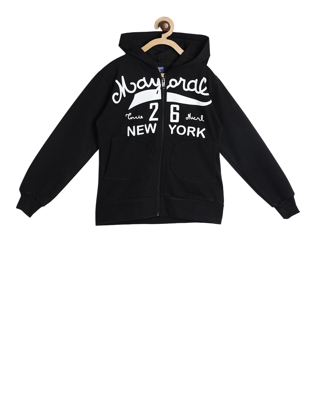 

SWEET ANGEL Boys Black Printed Hooded Sweatshirt