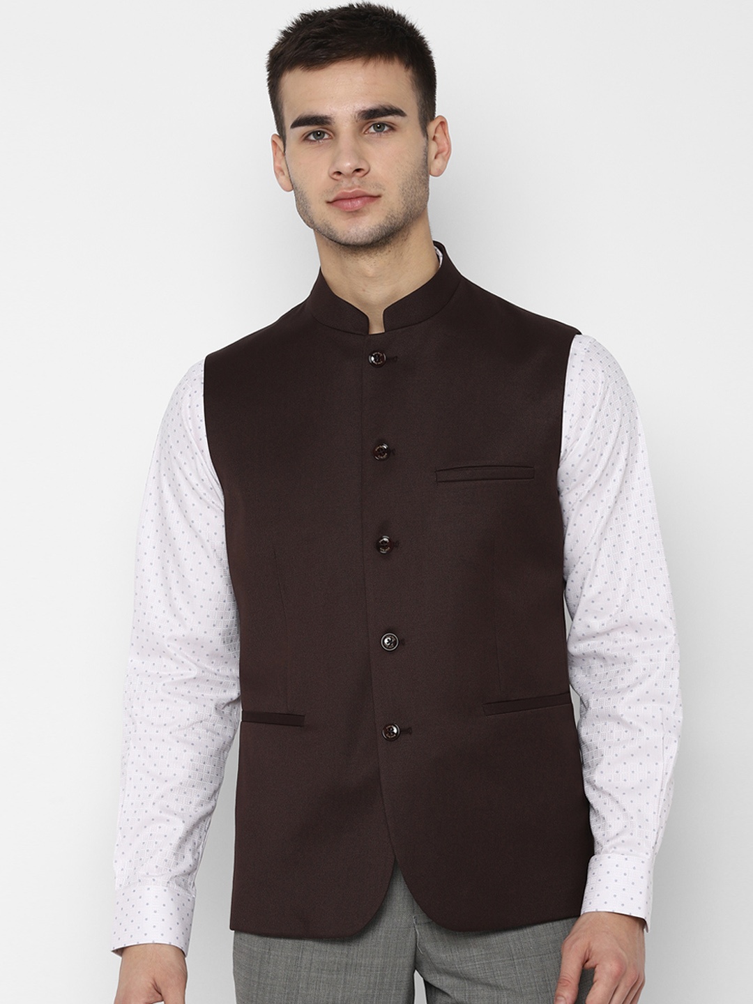 

Allen Solly Men Brown Solid Nehru Jacket
