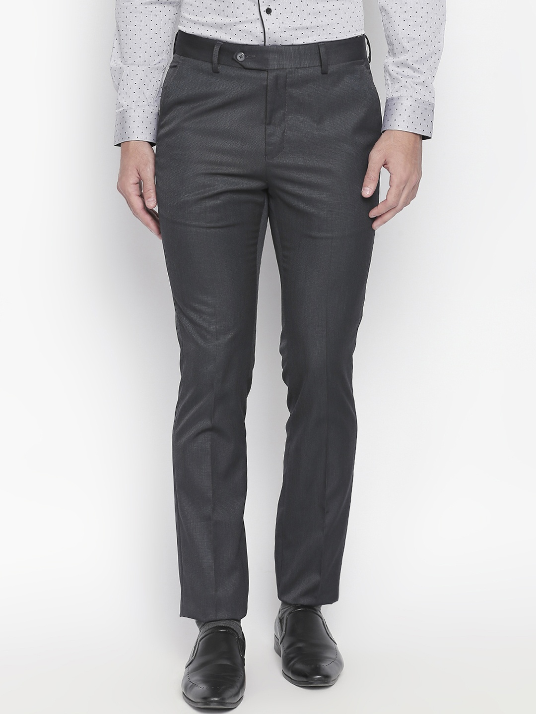 

RICHARD PARKER by Pantaloons Men Grey Slim Fit Solid Formal Trousers