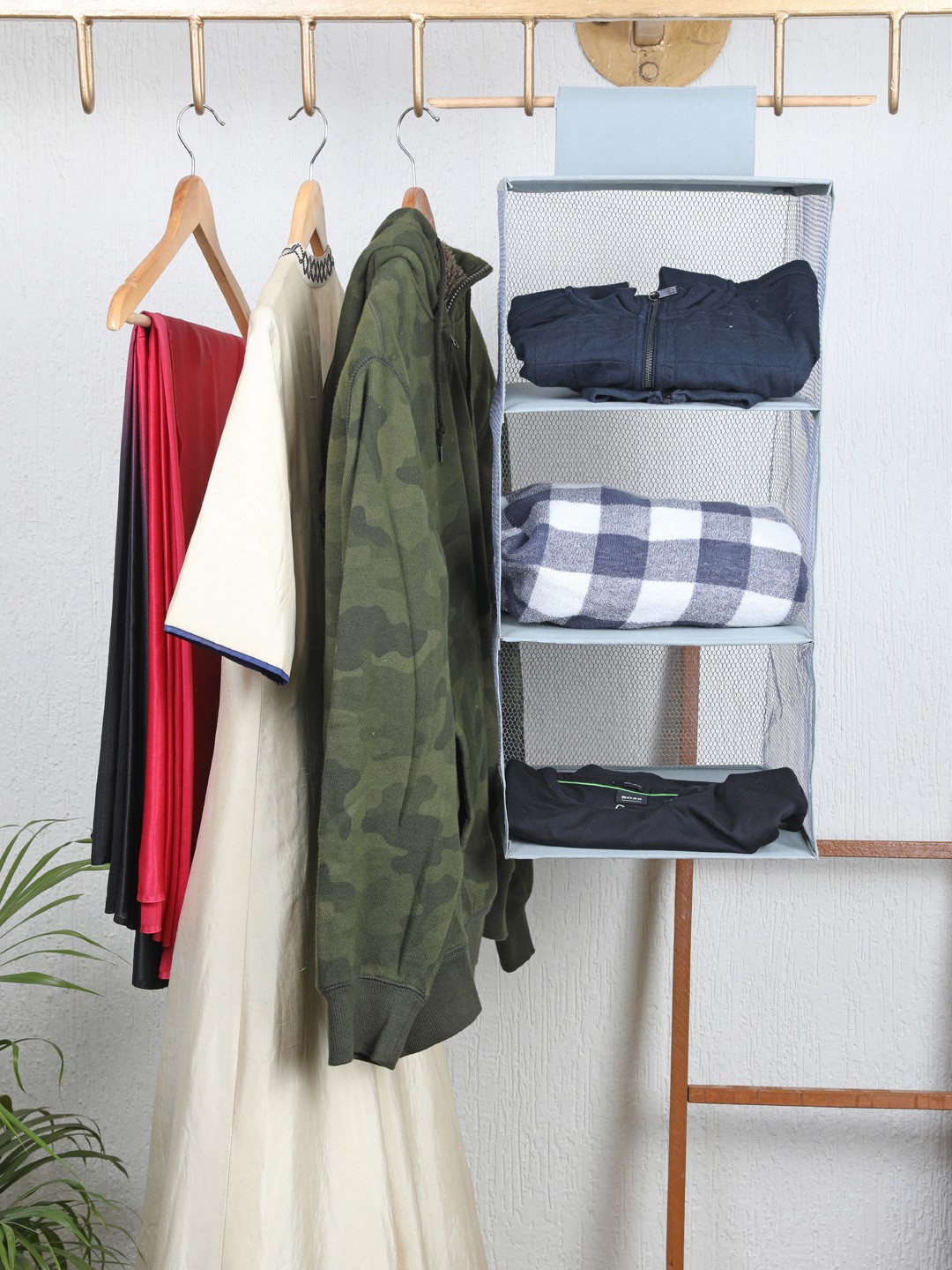

My Gift Booth Grey Solid Foldable Mesh Wardrobe Organiser