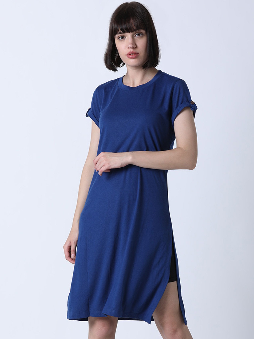 

Huetrap Women Navy Blue Solid T-shirt Dress