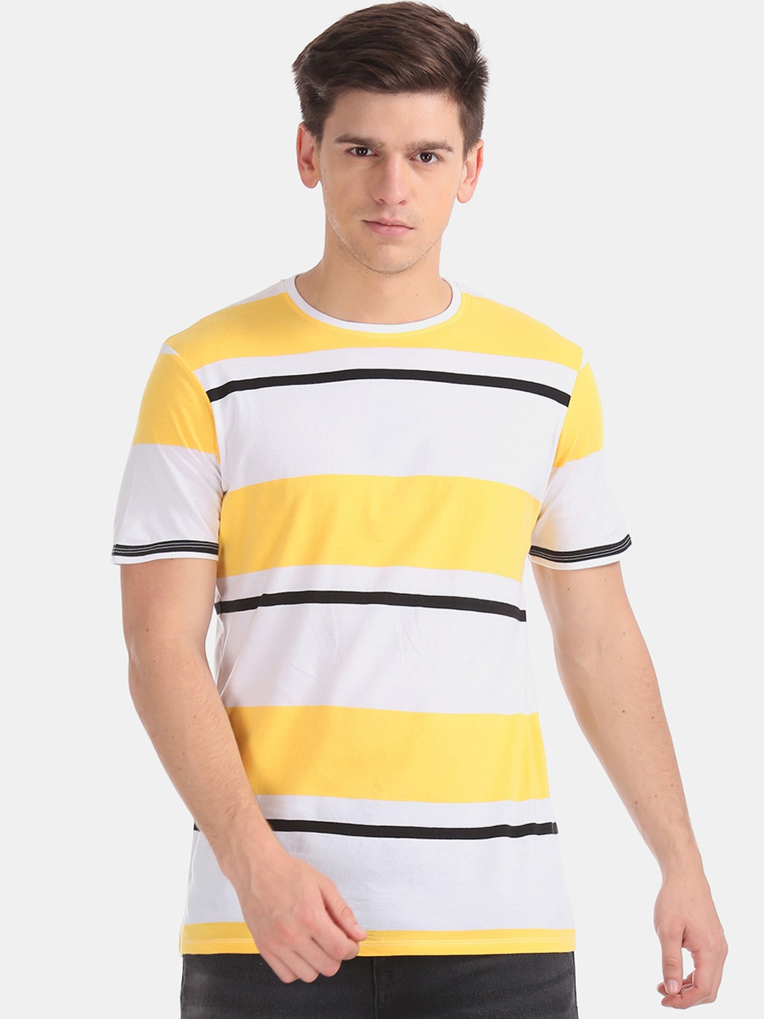

Colt Men Yellow Striped Round Neck T-shirt