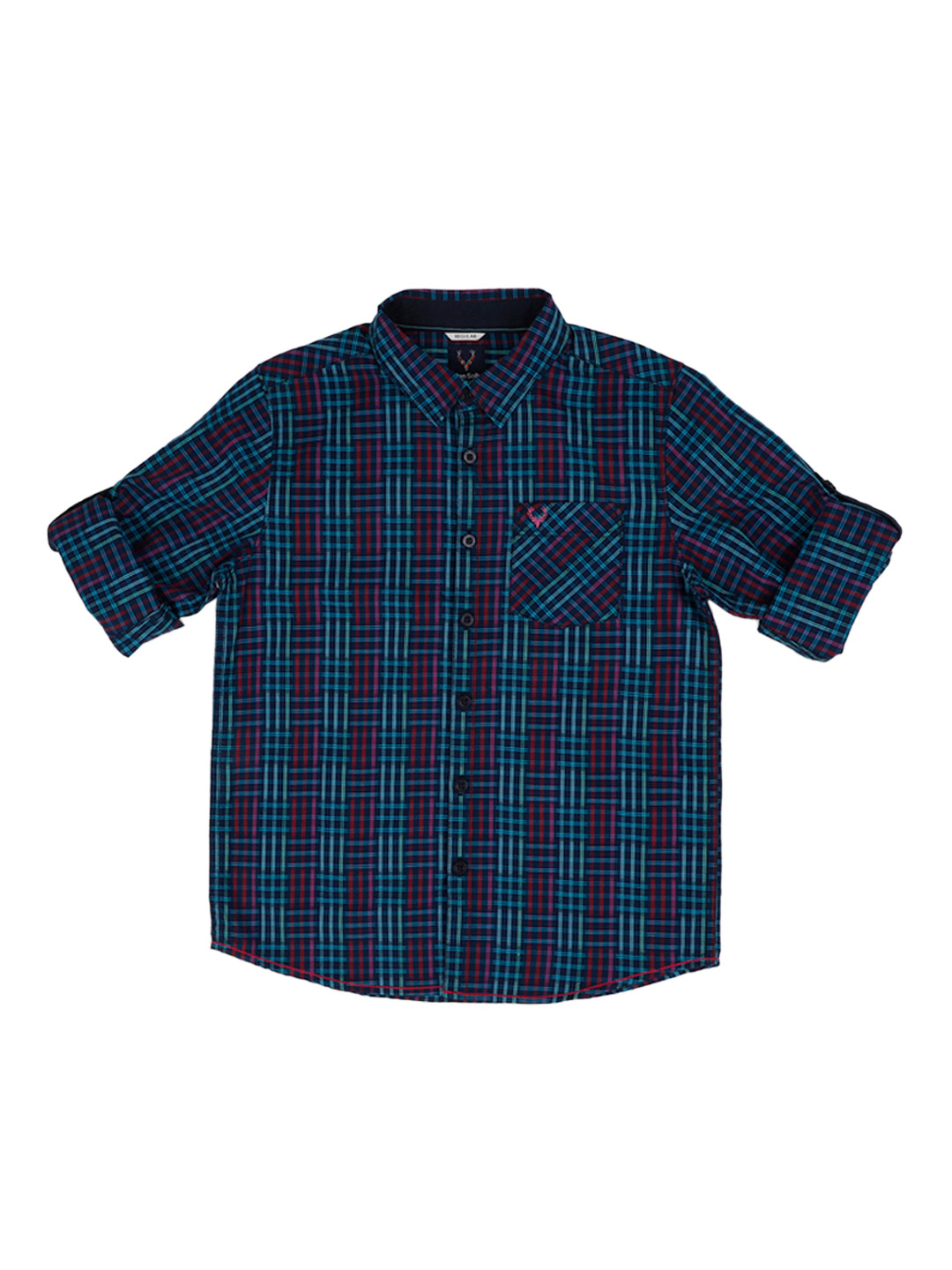 

Allen Solly Junior Boys Navy Blue & Red Regular Fit Checked Casual Shirt