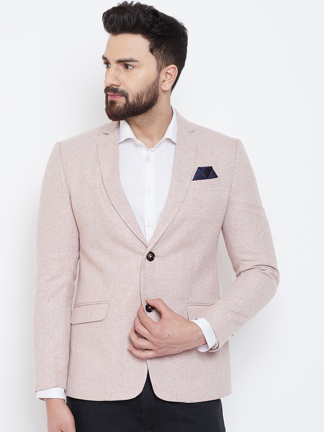 

Spirit Men Pink Self Design Single-Breasted Blazer