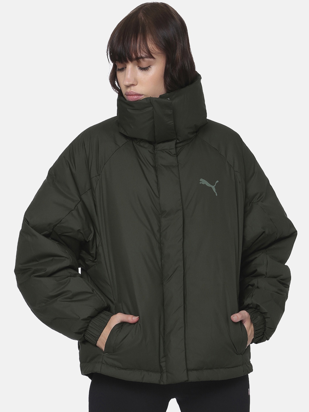 

Puma Women Olive Green 480 DOWN JACKET Forest Night Solid Puffer Jacket