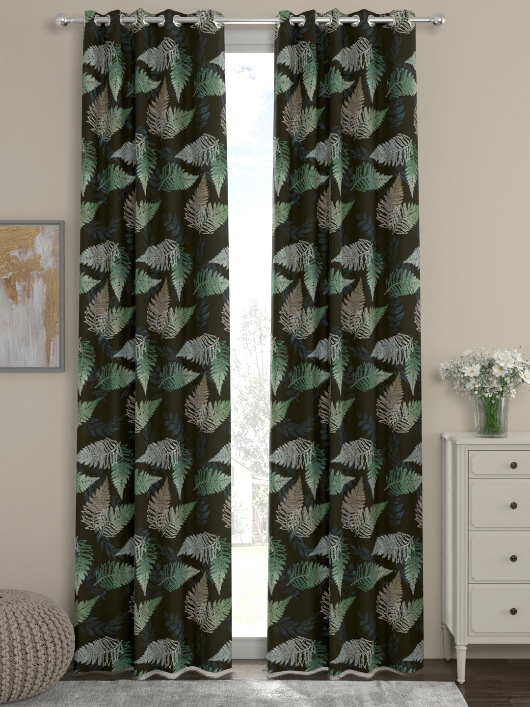 

ROSARA HOME Set of 2 Black & Green Printed Door Curtains
