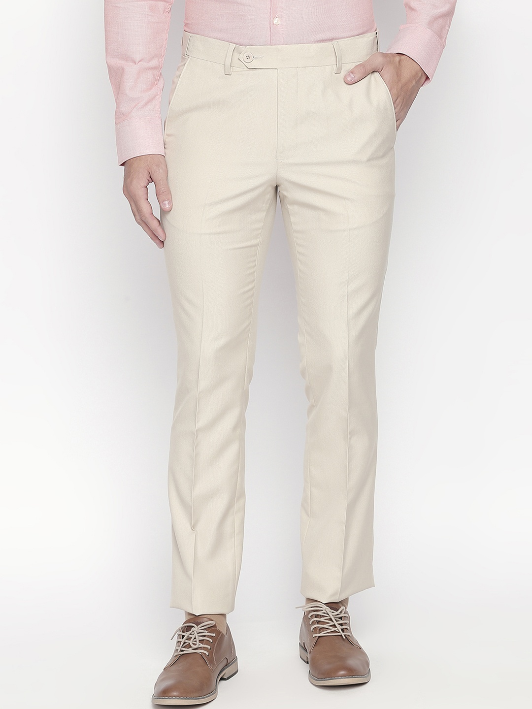 

RICHARD PARKER by Pantaloons Men Cream-Coloured Slim Fit Solid Formal Trousers