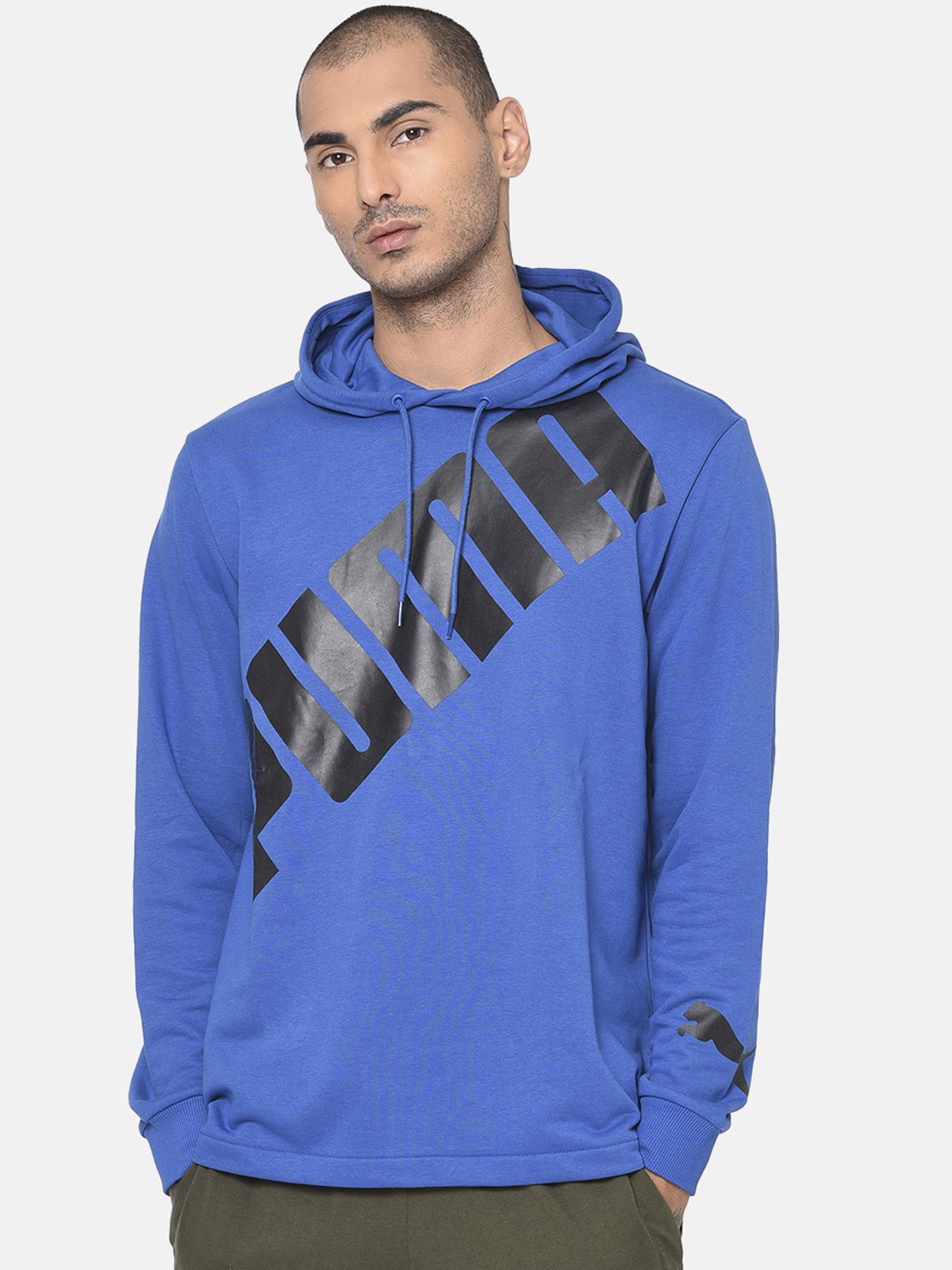 

Puma Men Blue Printed OS Slant Logo TR Hooded Sweatshirt