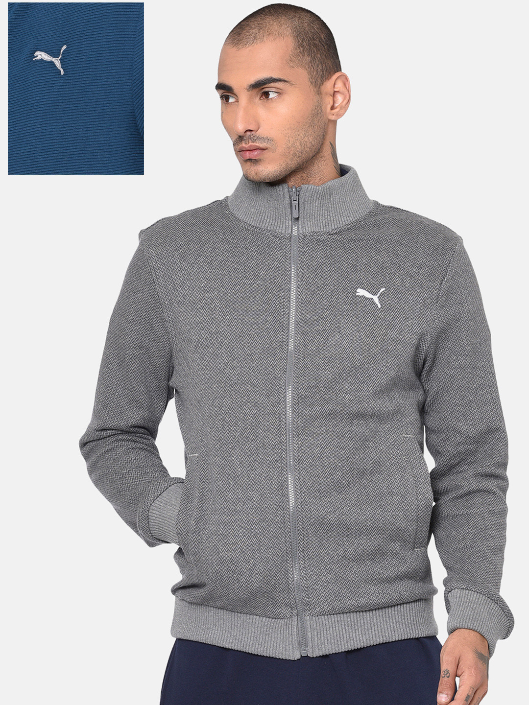

Puma Men Grey & Blue Solid Sweat Reversible Sporty Track Jacket