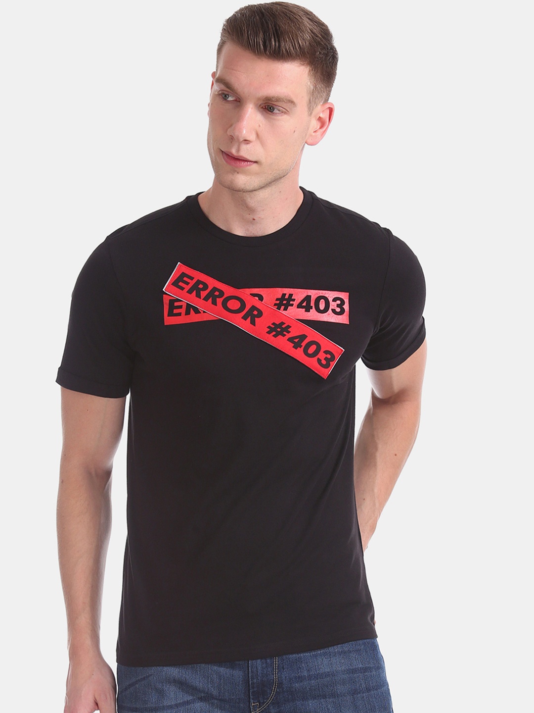 

Colt Men Black Printed Round Neck Pure Cotton T-shirt