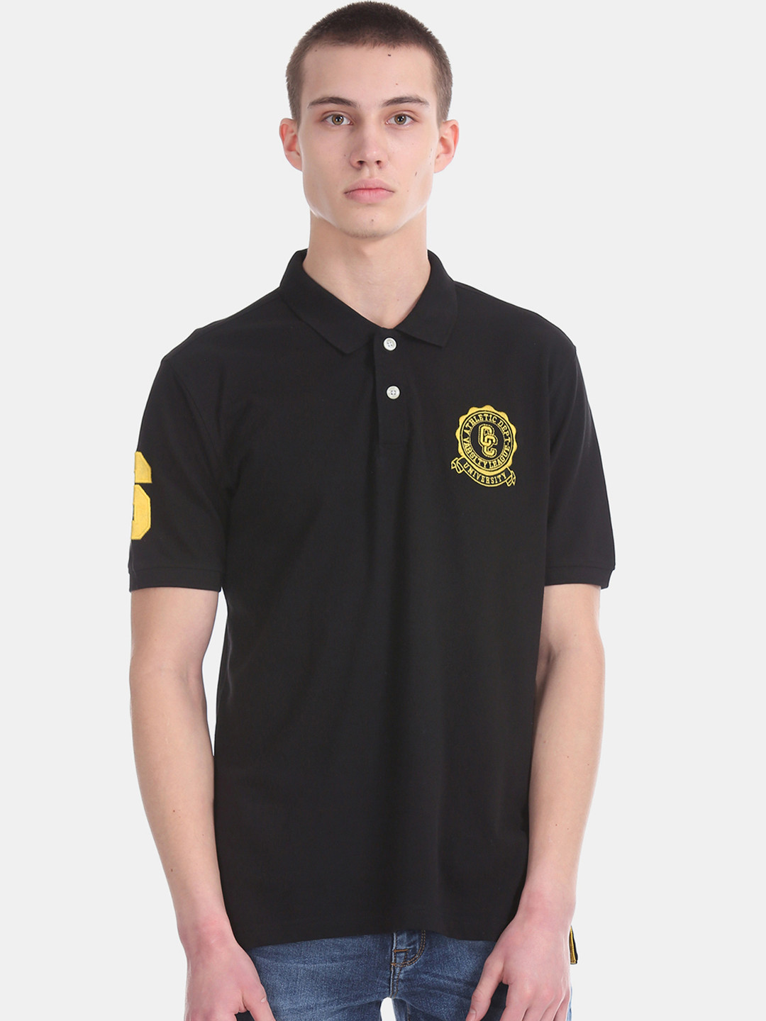 

Colt Men Black Solid Polo Collar T-shirt