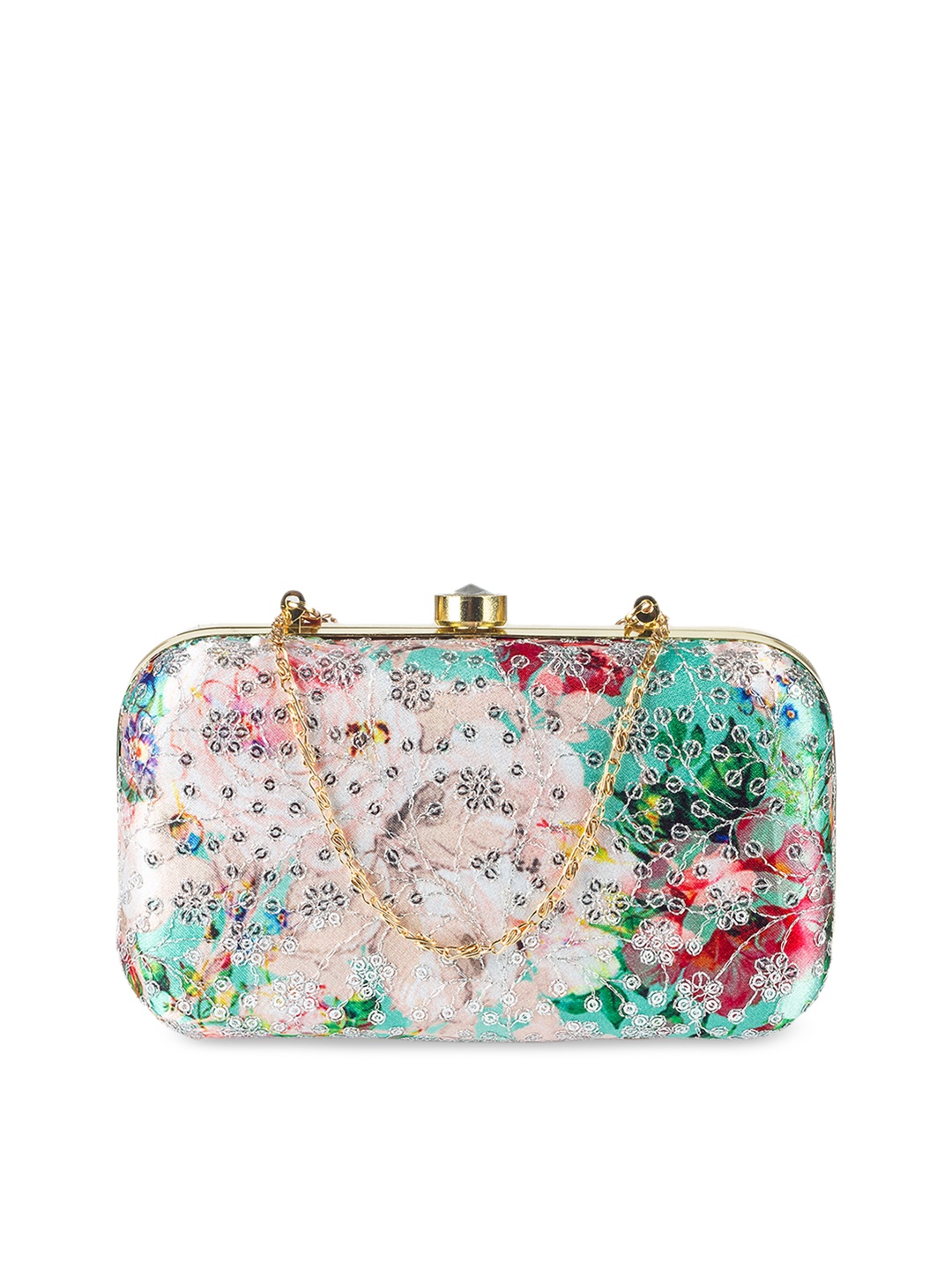 PARIZAAT BY SHADAB KHAN Green & Nude-Coloured Embroidered Clutch