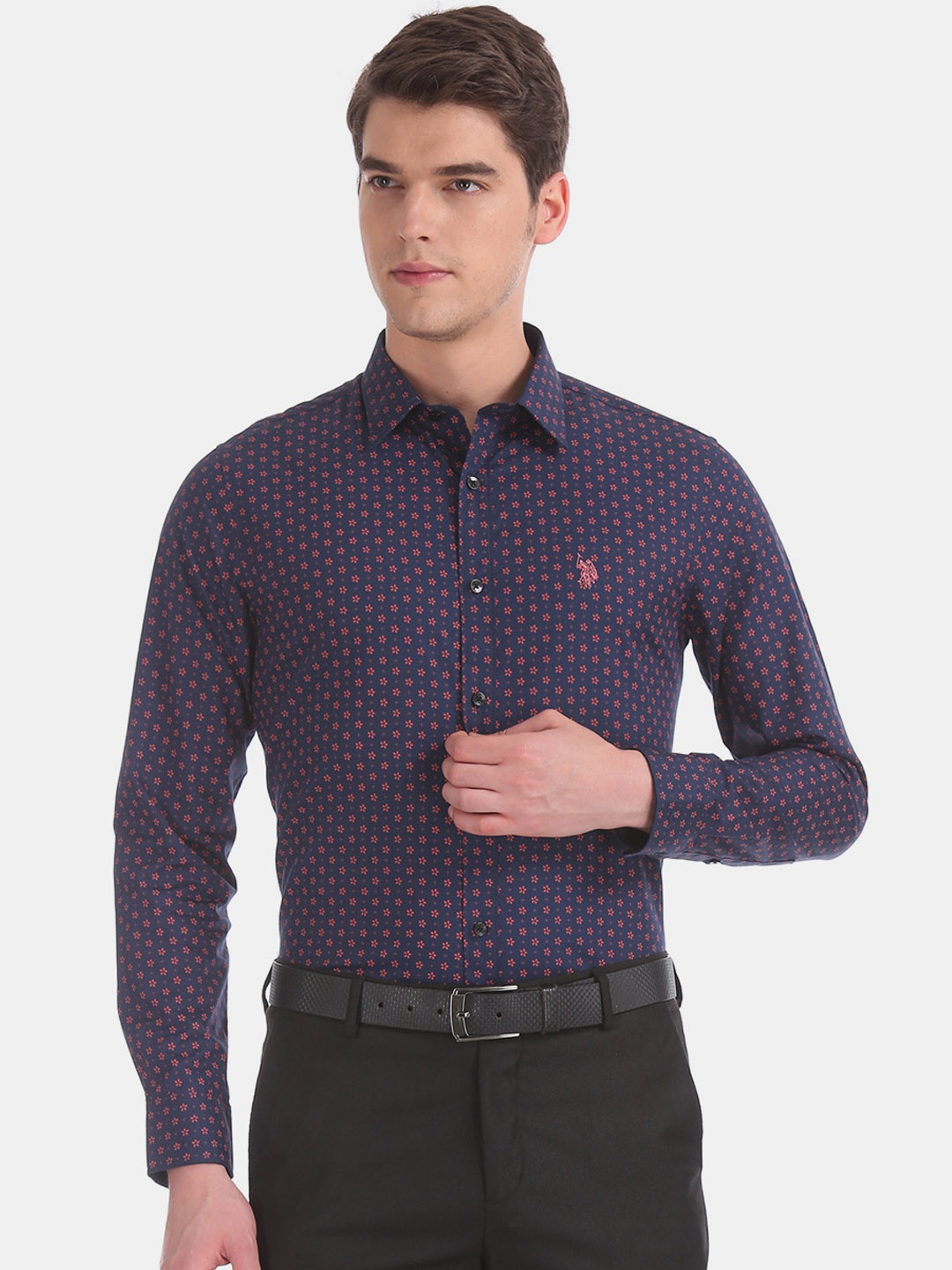 

U.S. Polo Assn. Men Blue Regular Fit Printed Formal Shirt