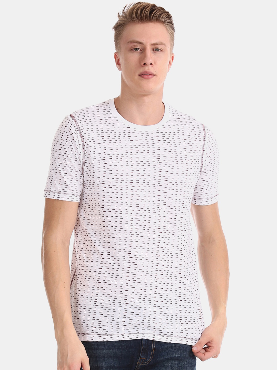 

Cherokee Men White Printed Round Neck T-shirt