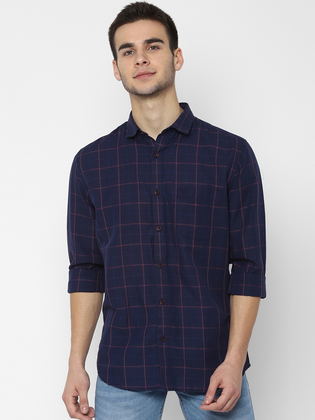 

Allen Solly Men Navy Blue Slim Fit Checked Casual Shirt