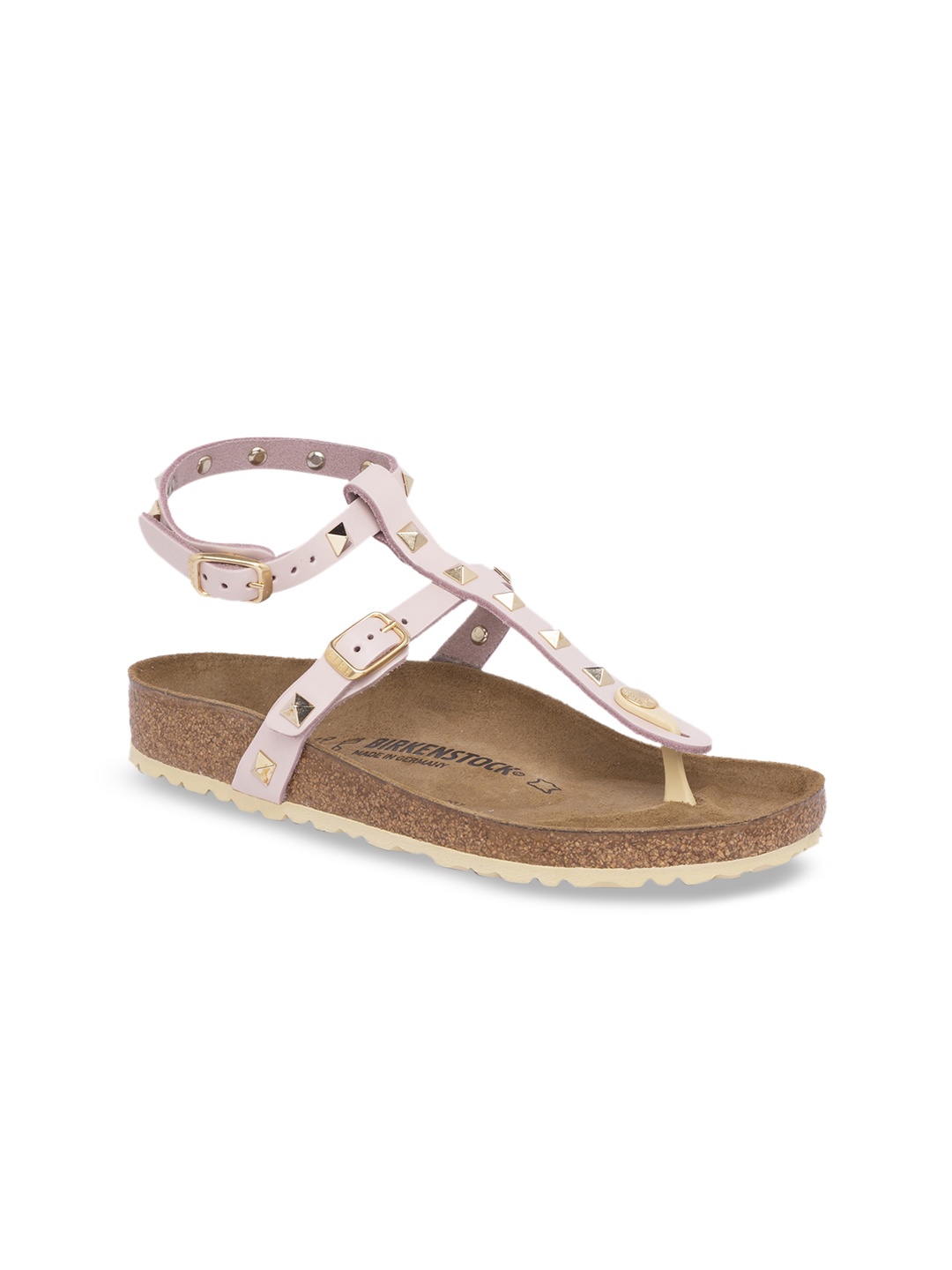

Birkenstock Women Pink Marillia Natural Leather T-Strap Regular Width Flats