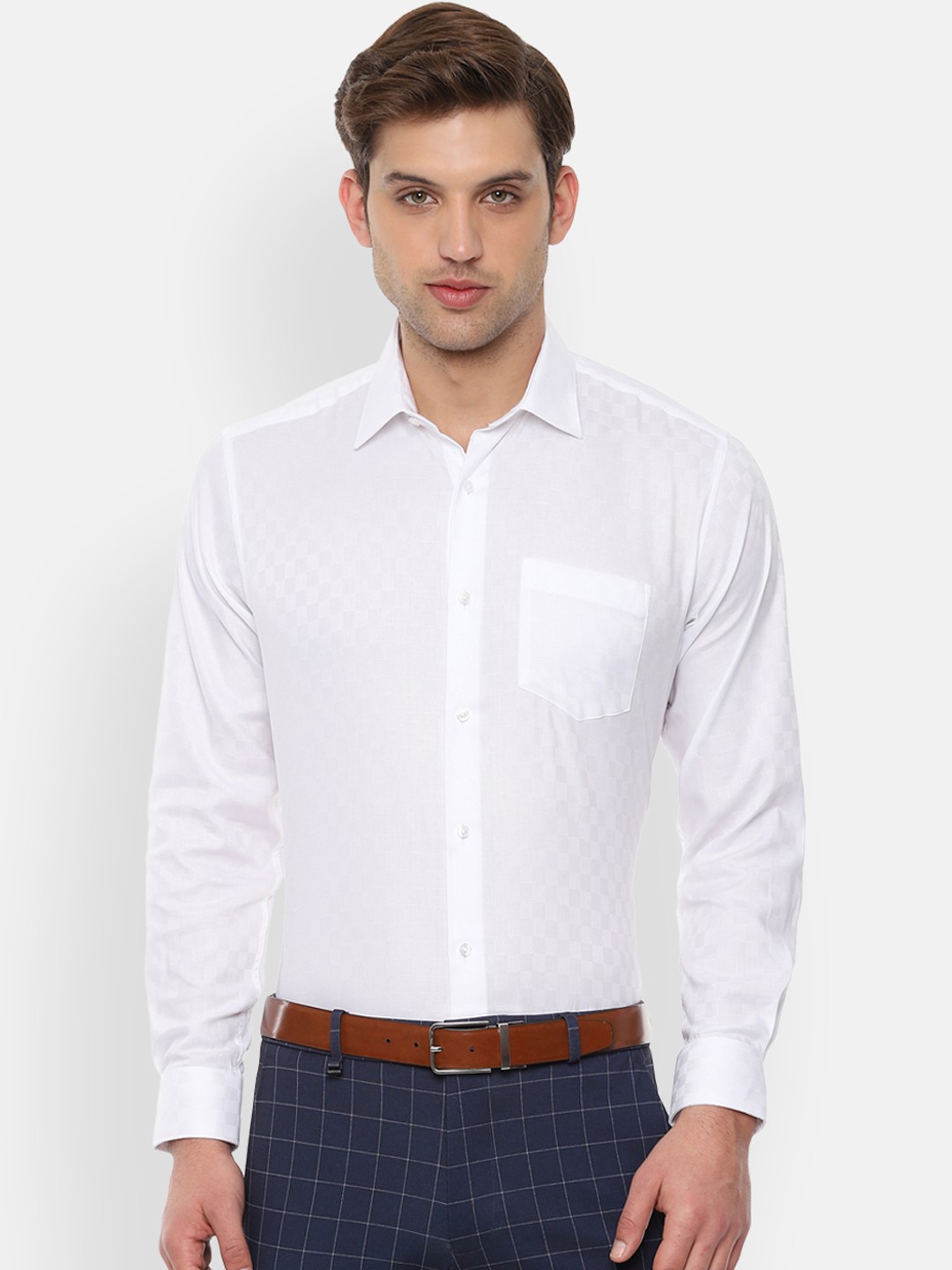 Van Heusen Men White Regular Fit Self Design Formal Shirt