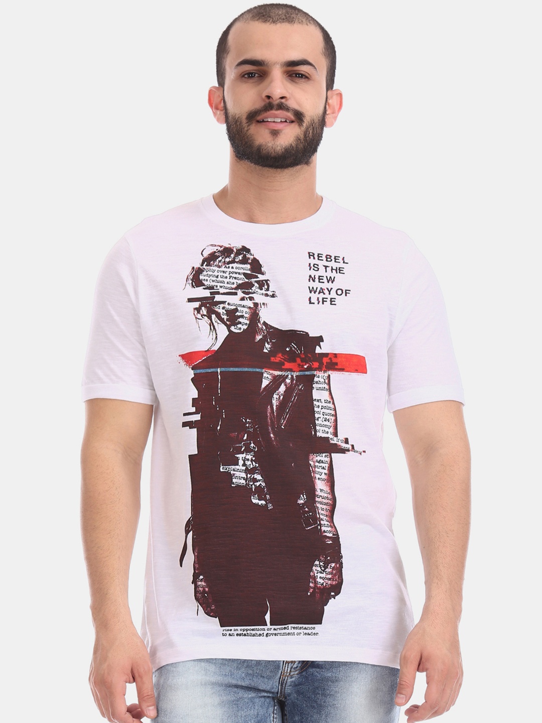 

Colt Men Off-White Printed Round Neck Pure Cotton T-shirt