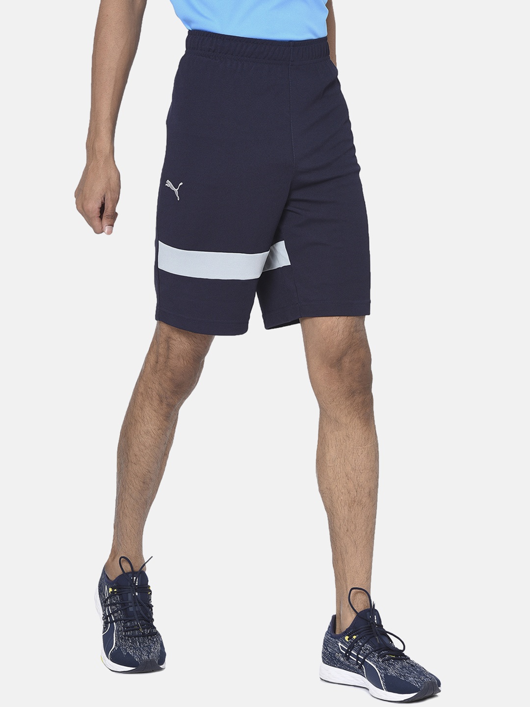 

Puma Men Blue Peacoat-Quarry Solid Regular Fit Sports Shorts