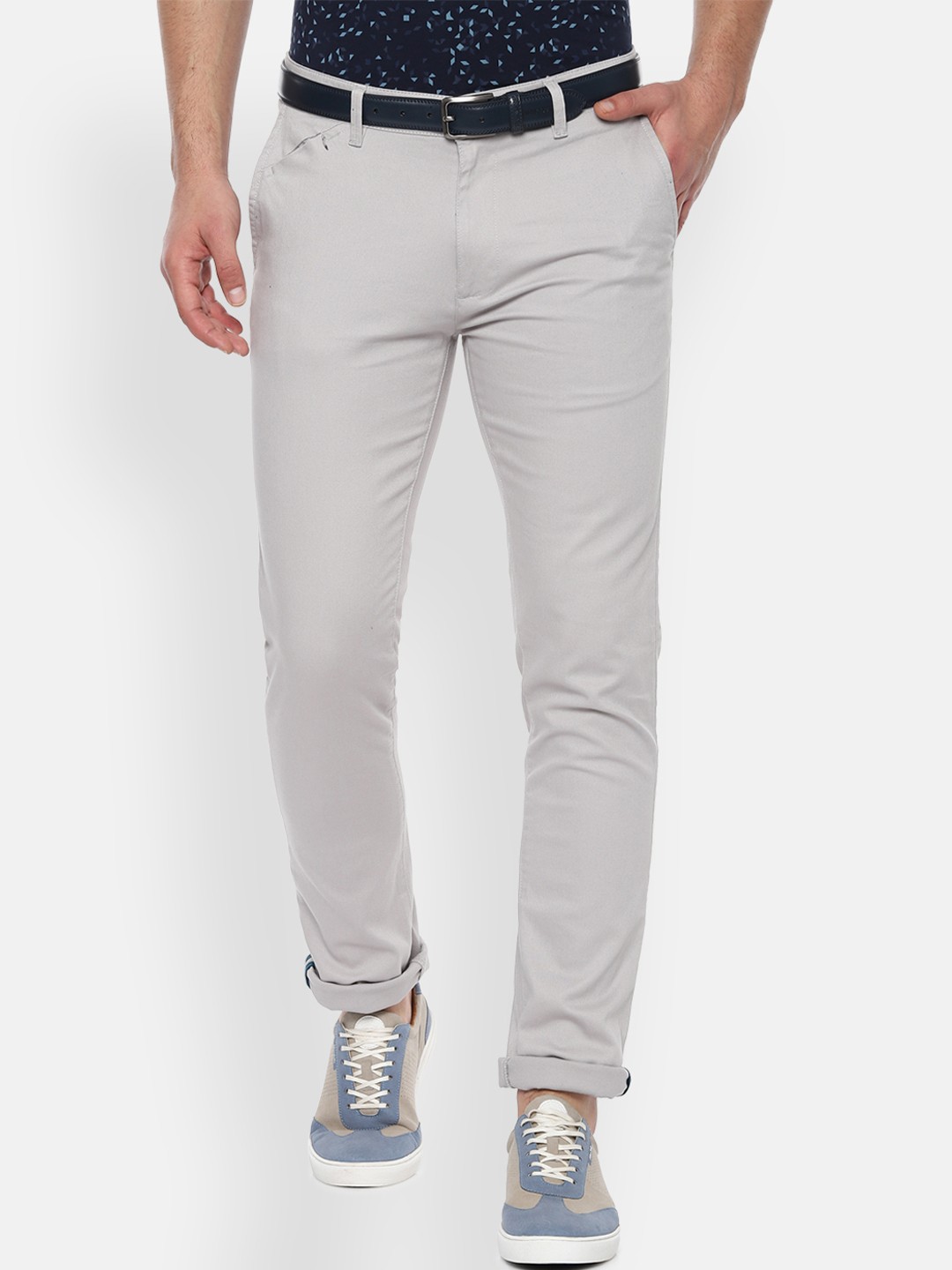 

V Dot Men Grey Slim Fit Solid Regular Trousers