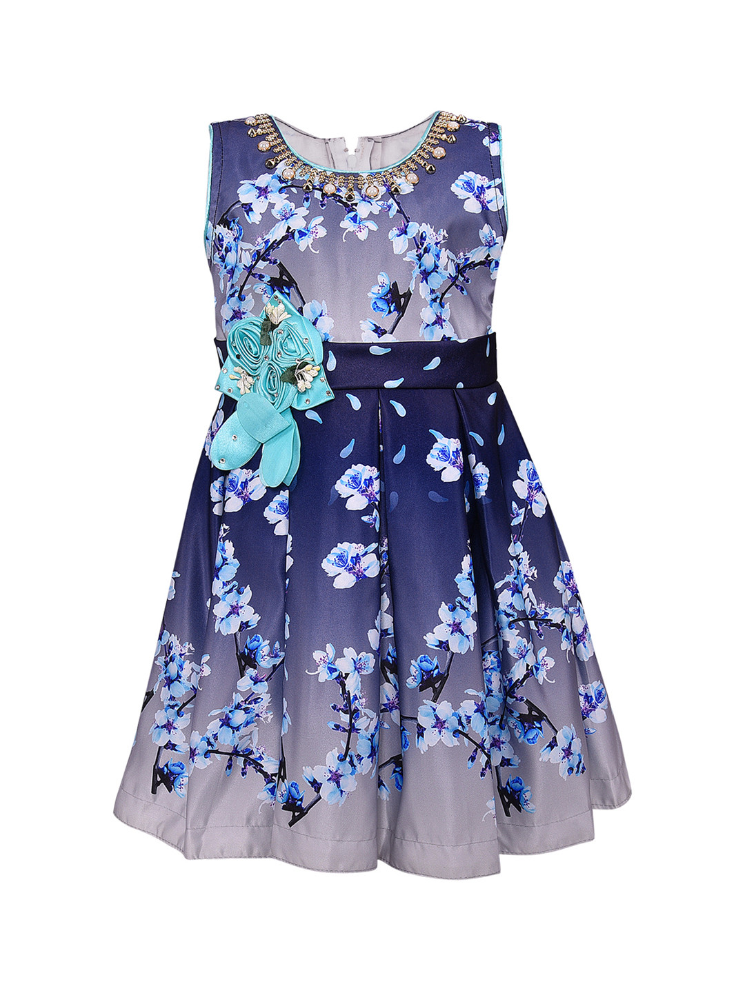 

Wish Karo Girls Blue & Grey Printed Fit and Flare Dress