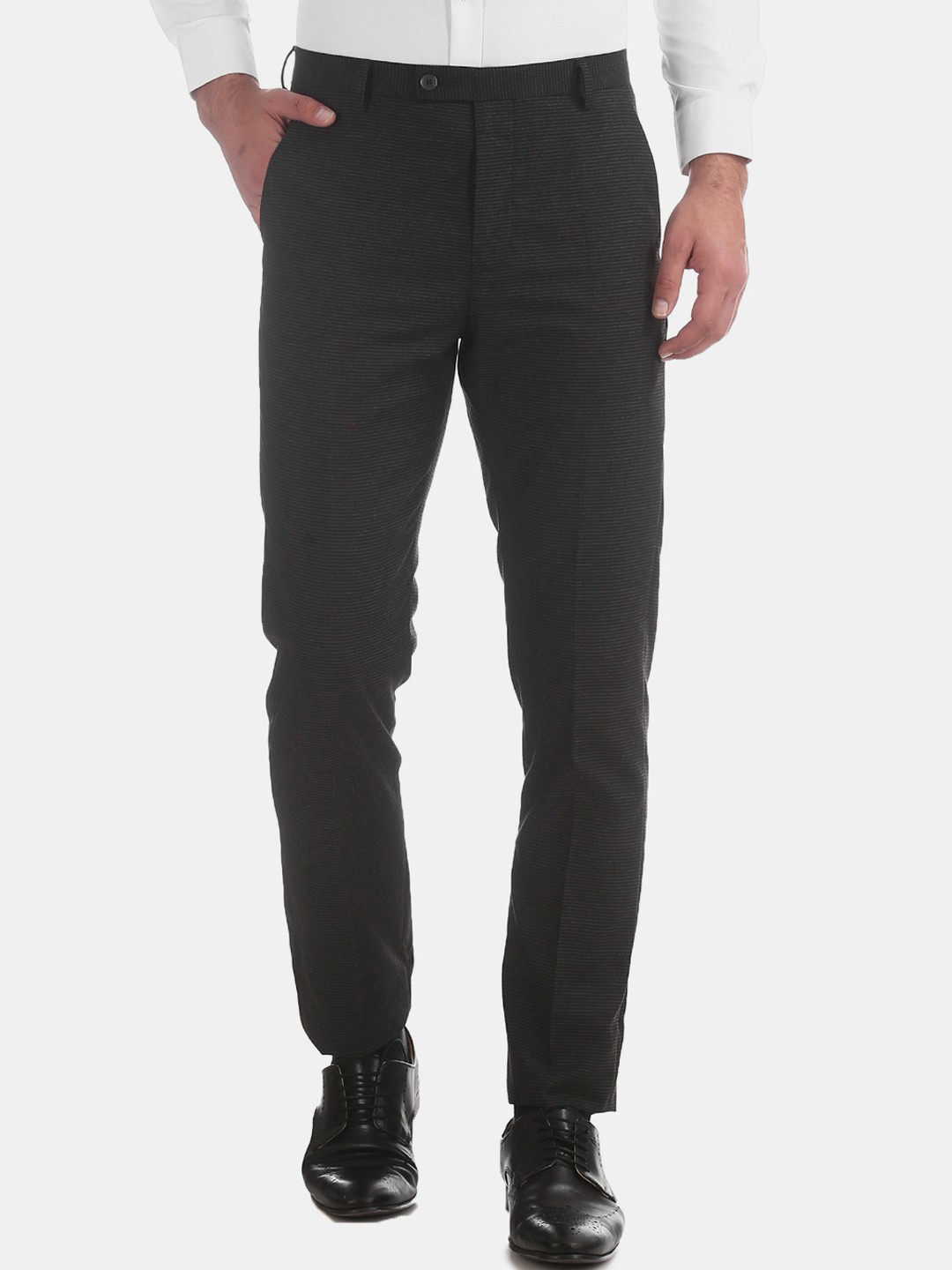 

Arrow Men Grey Tapered Fit Self Design Formal Trousers