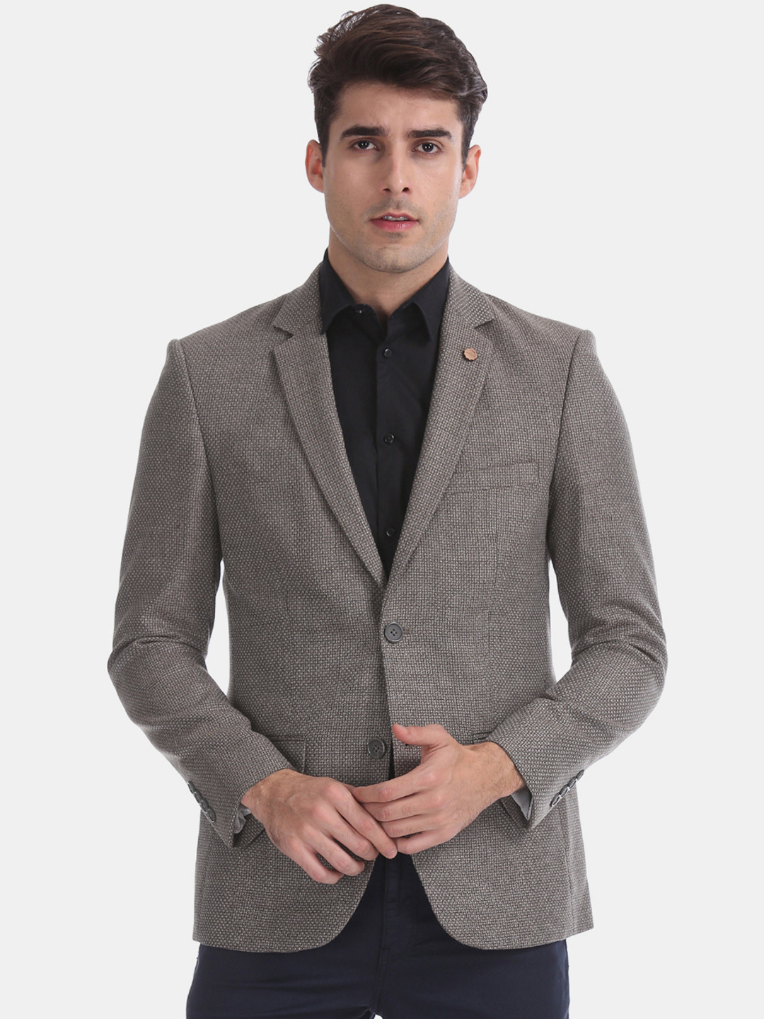 

Arrow Men Grey Self-Design Single-Breasted Formal Blazer