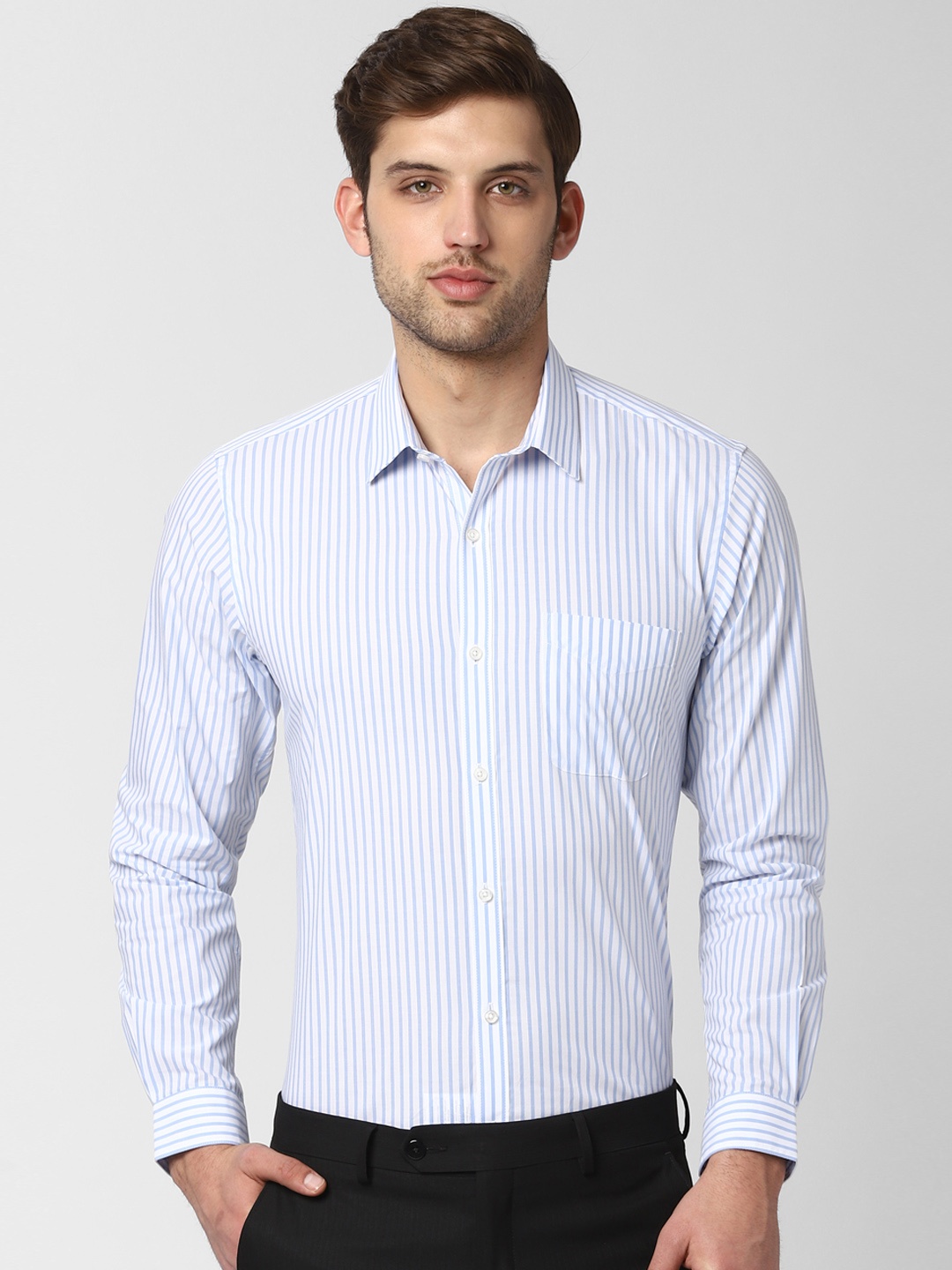 

Peter England Men Blue & White Slim Fit Striped Formal Shirt