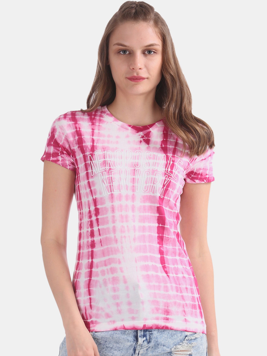 

Aeropostale Women Pink Dyed Round Neck Pure Cotton T-shirt