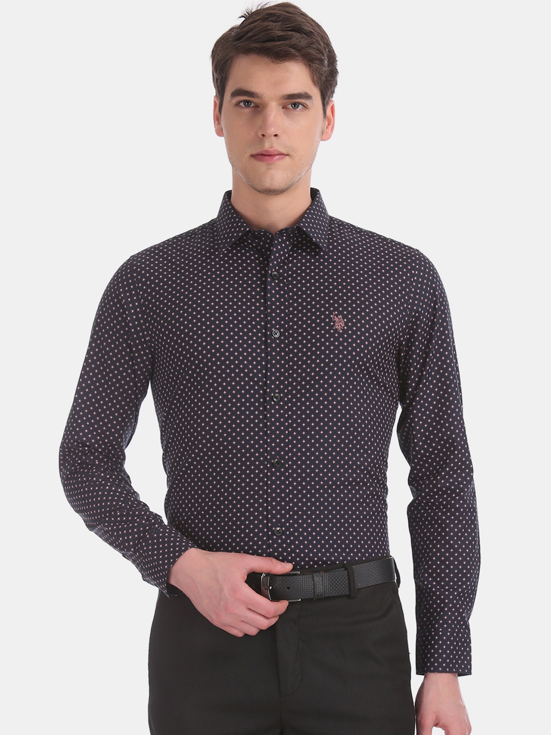 

U.S. Polo Assn. Men Navy Blue Regular Fit Printed Formal Shirt