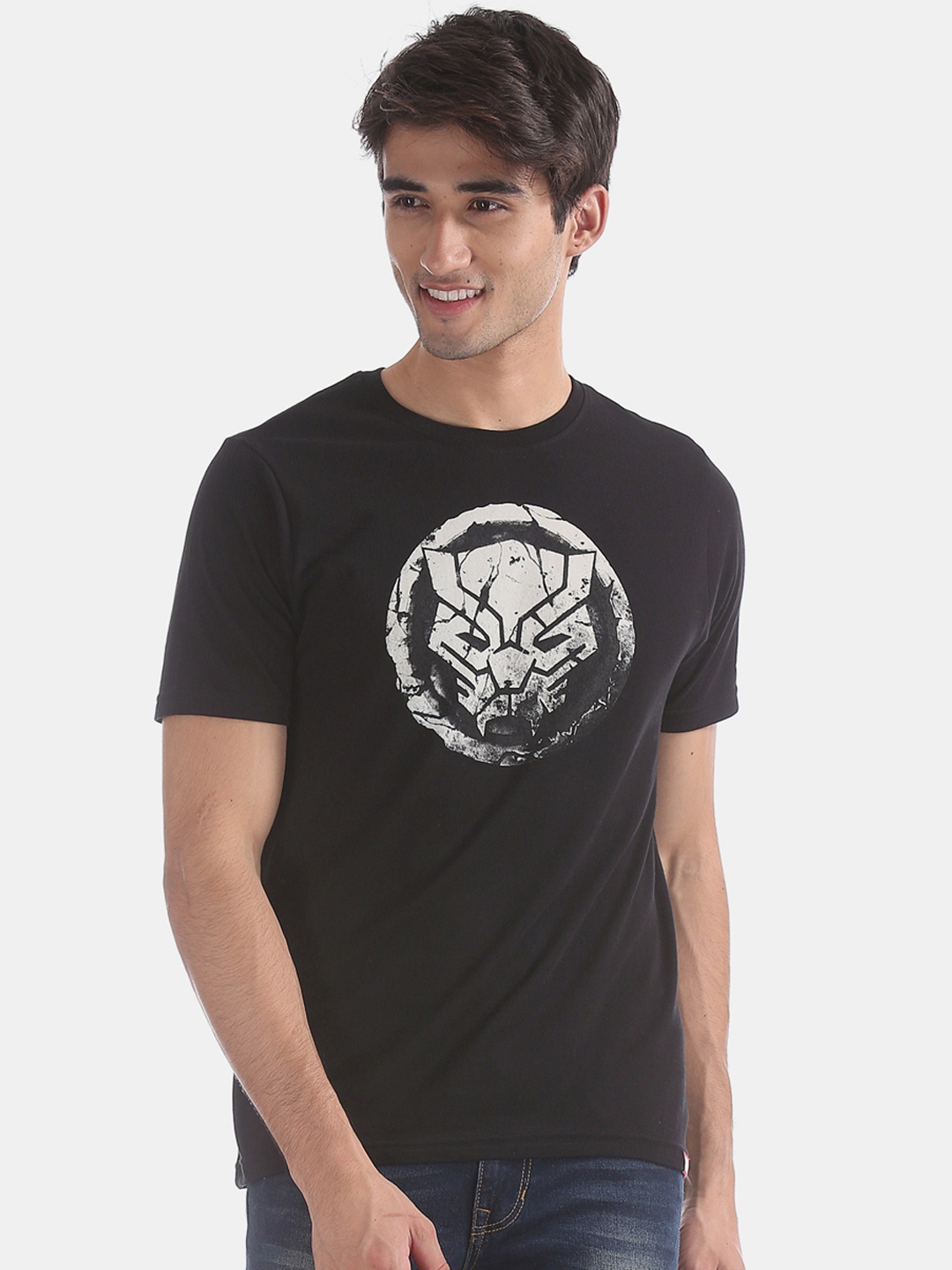 

Colt Men Black Printed Panther Round Neck Pure Cotton T-shirt