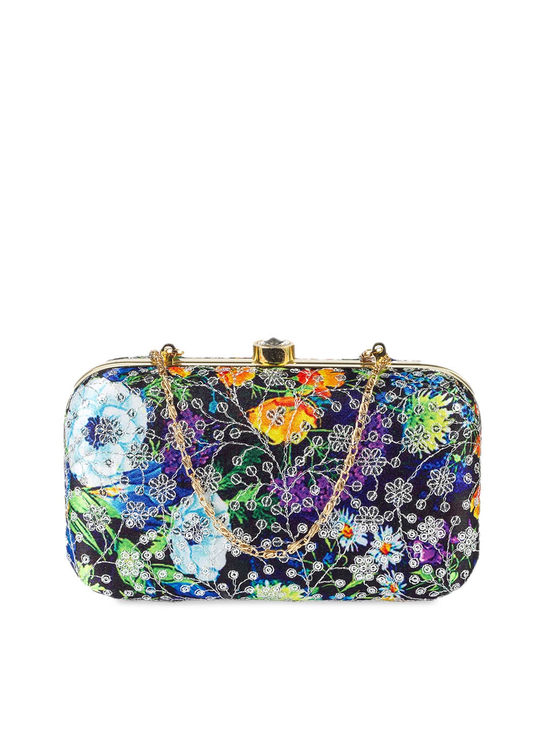 

PARIZAAT BY SHADAB KHAN Blue & Gold-Toned Printed Embroidered Clutch