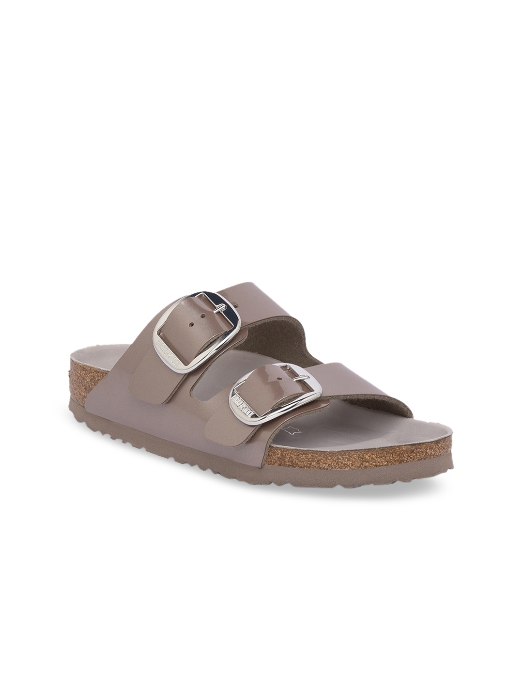 

Birkenstock Women Taupe Arizona Big Buckle Birko-Flor Open-Toe Narrow Width Flats