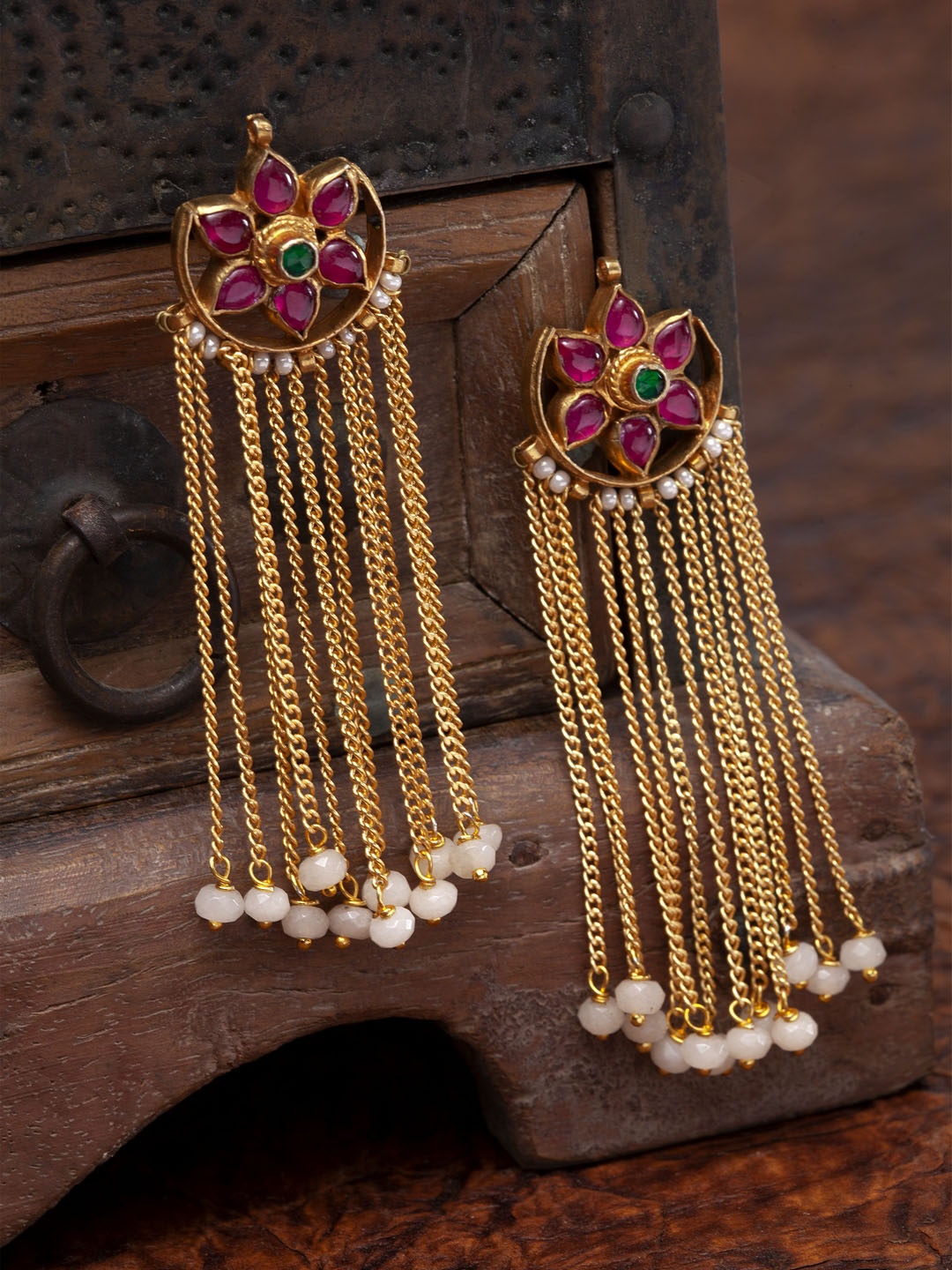

PANASH Gold-Plated & Pink Topaz Handcrafted Classic Drop Earrings