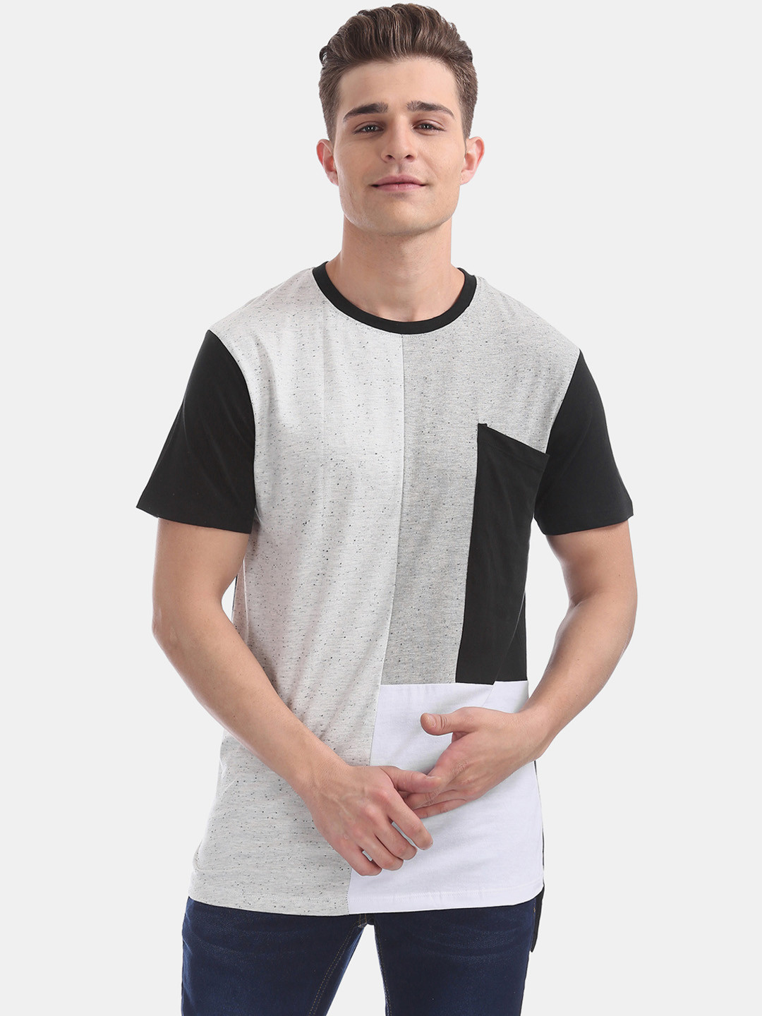 

Colt Men Grey Colourblocked Round Neck Pure Cotton T-shirt